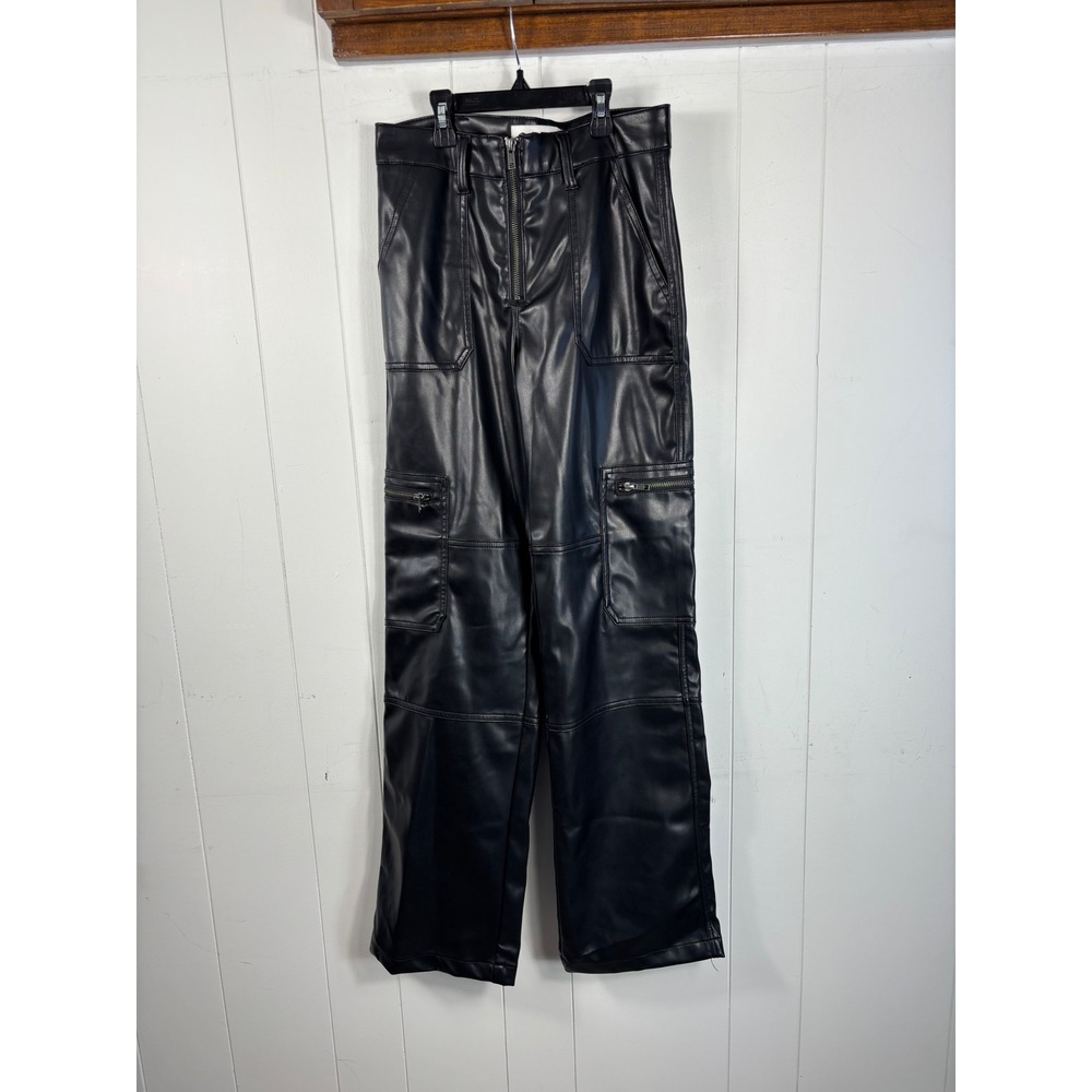 PTCL Black‎ Faux Leather Cargo Pants High Waisted Zip Fly Size 26